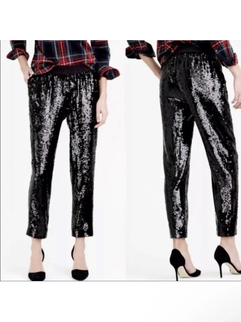 J. Crew collection Sequin Tapered Ankle Pants - Black